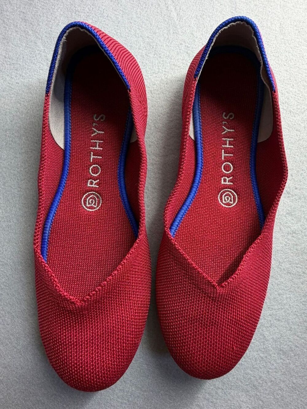Rothy's Women's Red Blue Knit The Flat Flats Casual Balletcore Washable Size 7.5